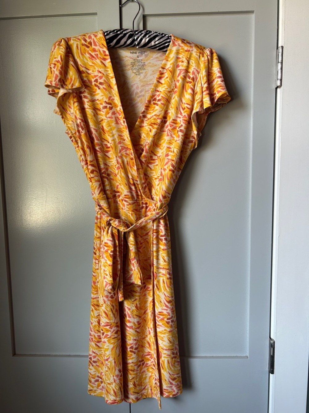 Nine West Yellow and Coral Abstract Floral Midi Dress